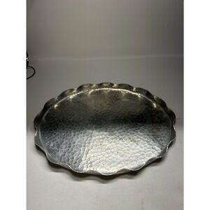 Vintage "Alfred Day" Hand Wrought Hammered Aluminum Scalloped Serving Tray 18"